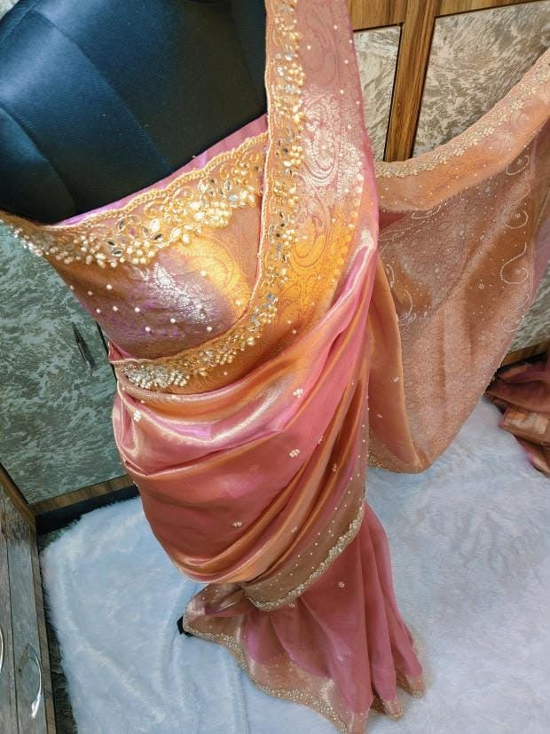 Shehnaz - Maharani Glass Tissue Silk Saree with Handwork