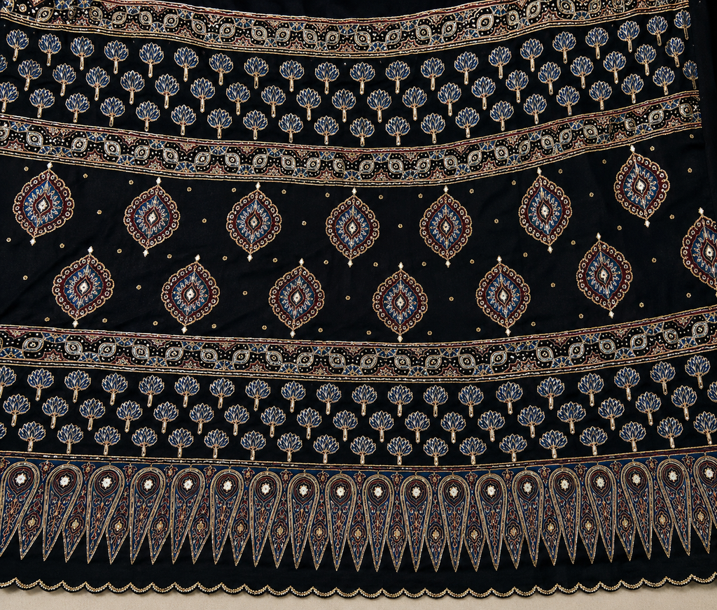 Kanak - Designer Ajrakh Handworked Saree