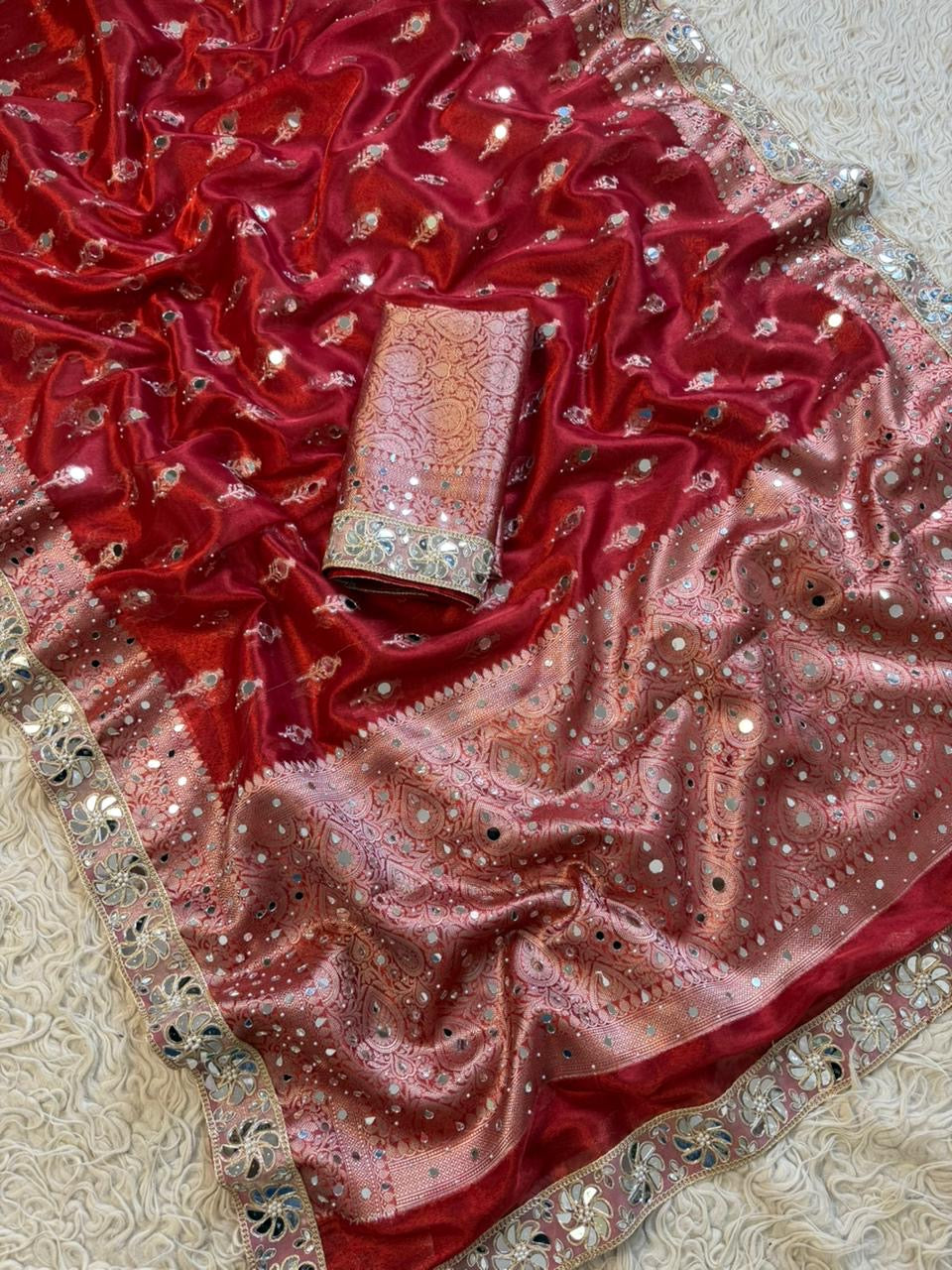 Teja - Glass Tissue Silk Saree with Handwork