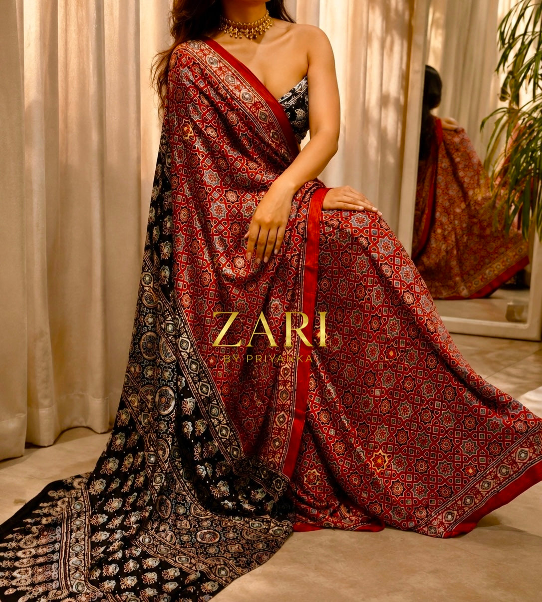 Alia | Handcrafted Ajrakh Couture Saree