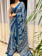 Yalina | Handcrafted Ajrakh Couture Saree