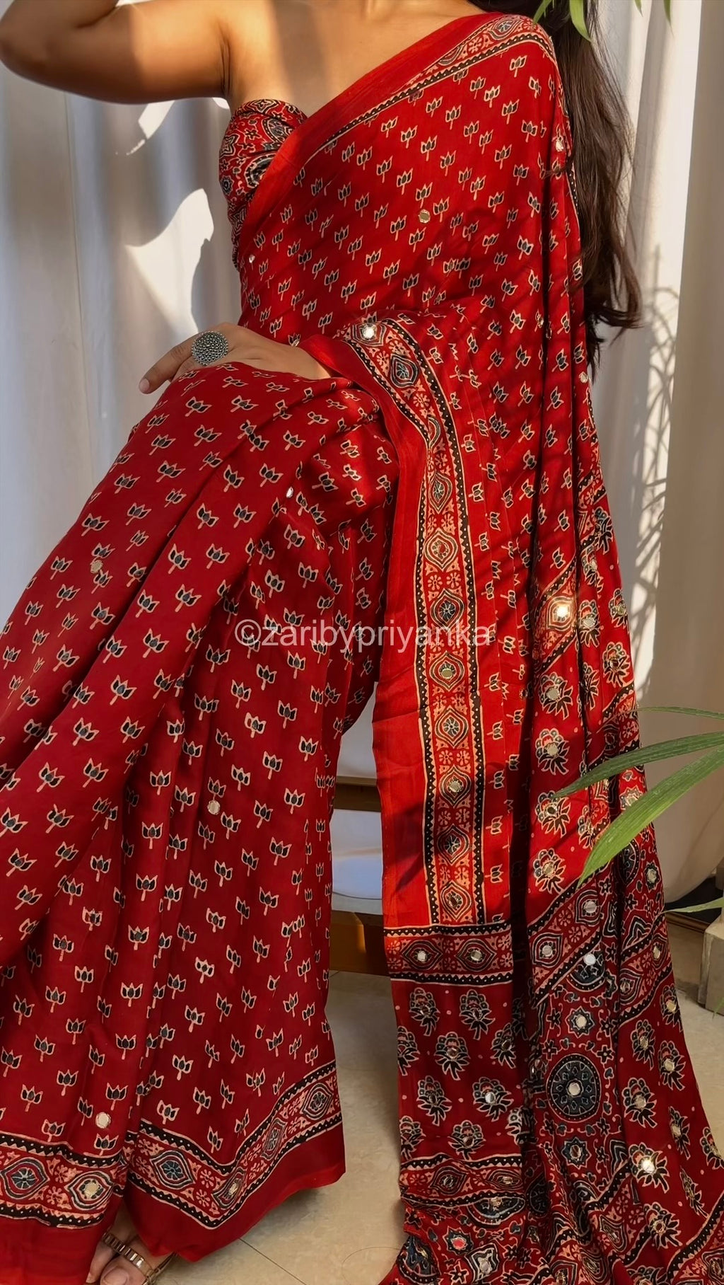 Maina - Designer Ajrakh Mirror Saree