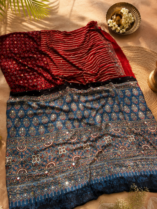 Anoor - Designer Ajrakh Handworked Saree