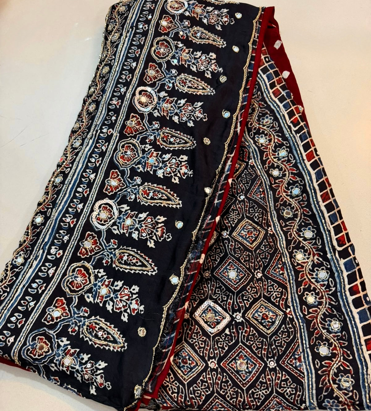 SIMA | Handcrafted Ajrakh Bandhej Couture Saree