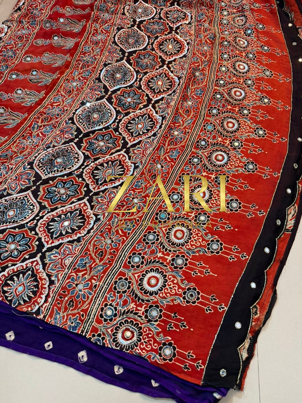 Kumkum | Handcrafted Ajrakh Bandhej Couture Saree [Dispatch from September 15th]