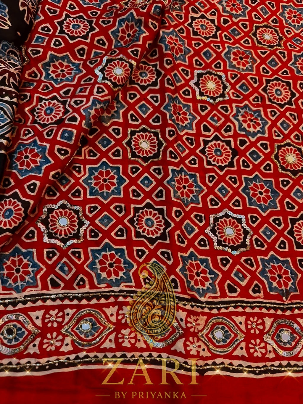 Sutra - Designer Ajrakh Handworked Saree