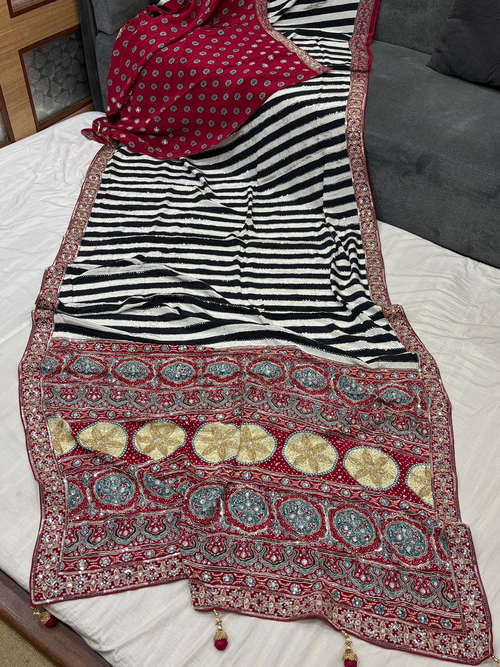 Atulya - Pure Crepe Handwork Designer Saree