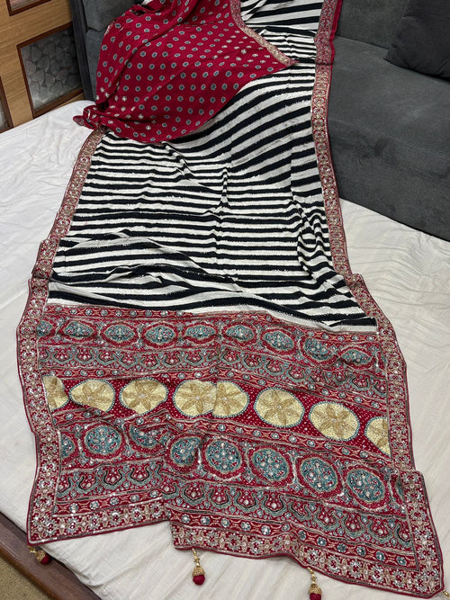Atulya - Pure Crepe Handwork Designer Saree