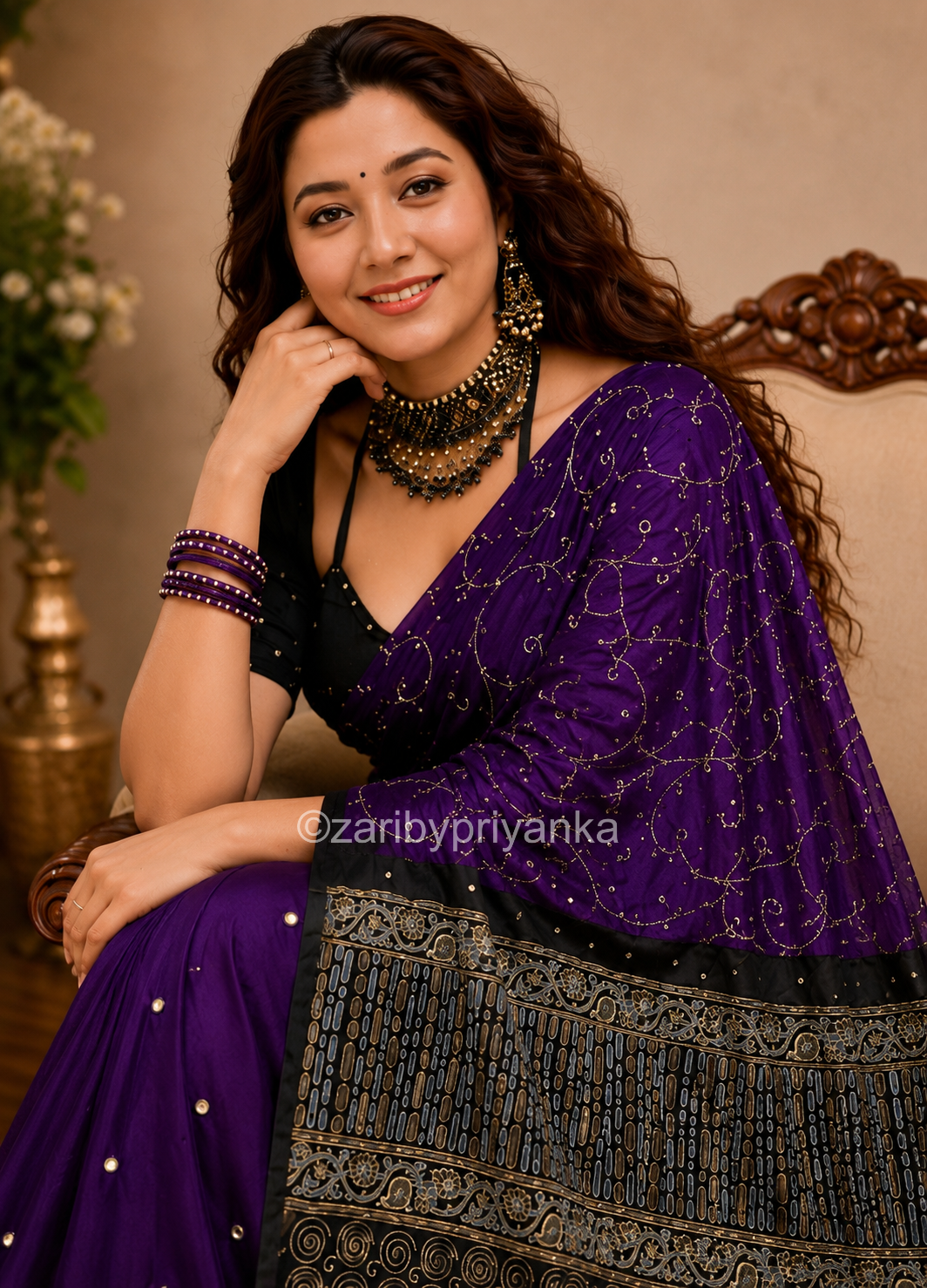 Gaurika - Designer Ajrakh Handworked Saree