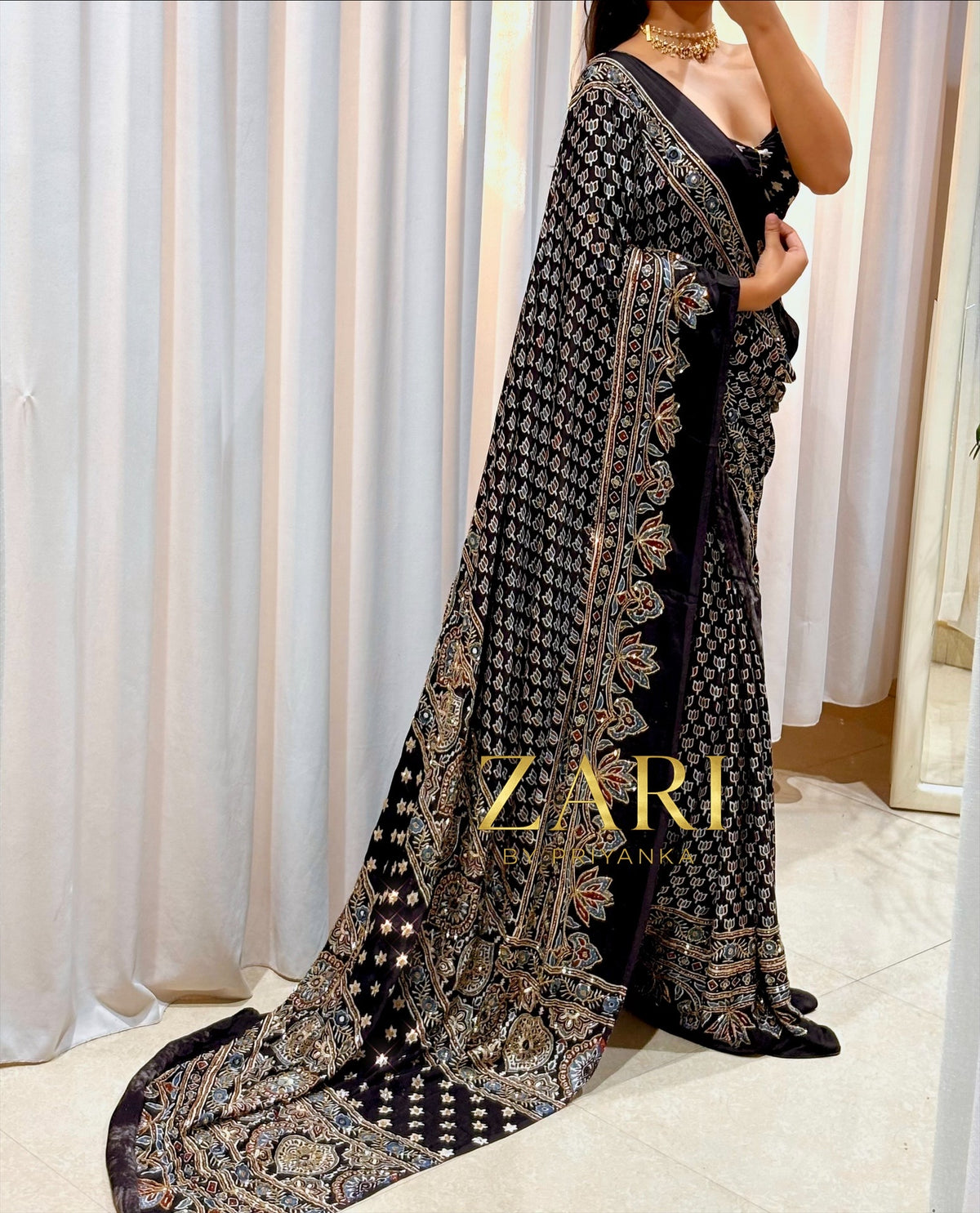 Jasmin | Handcrafted Ajrakh Couture Saree