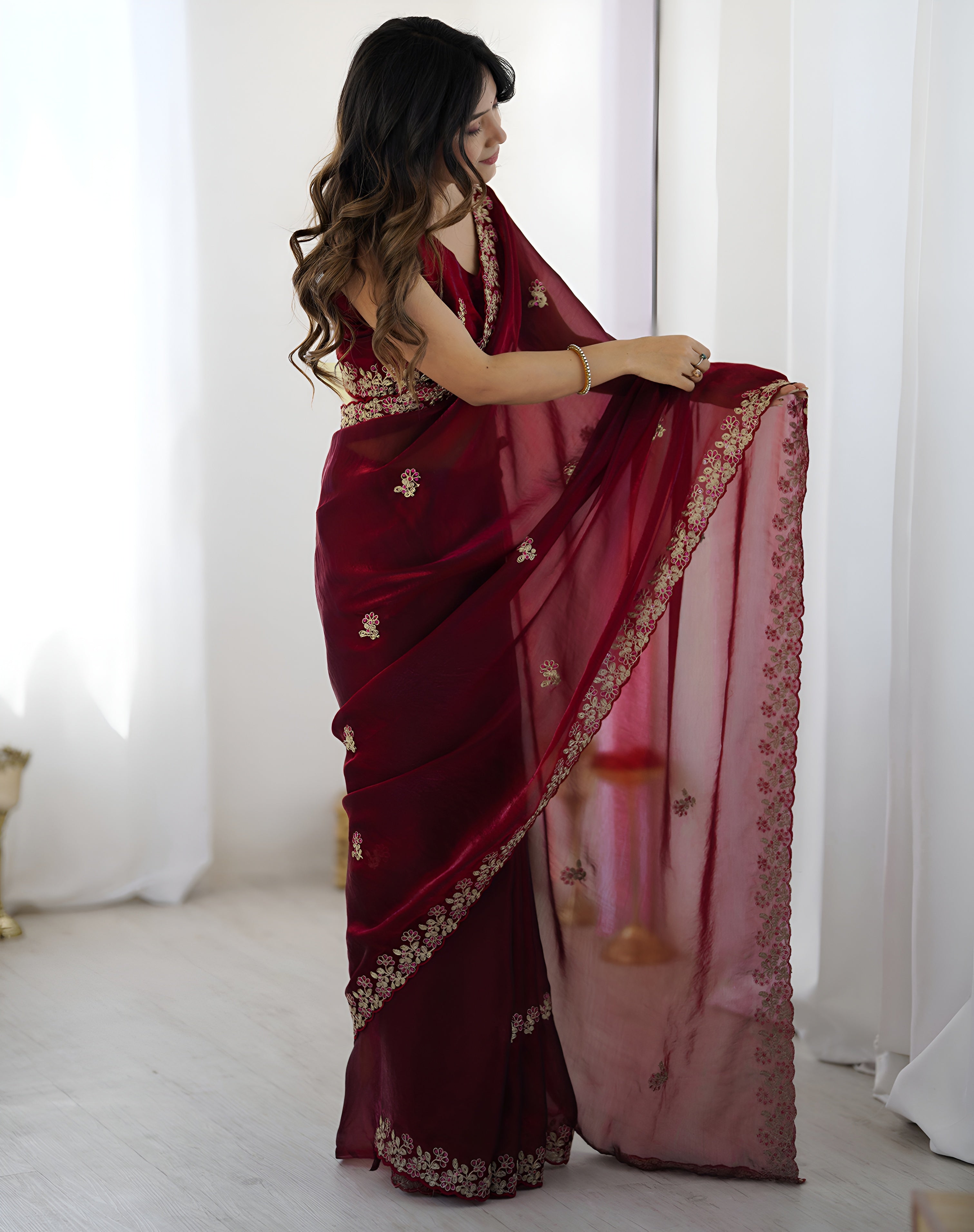 Polki - Crepe Satin silk saree