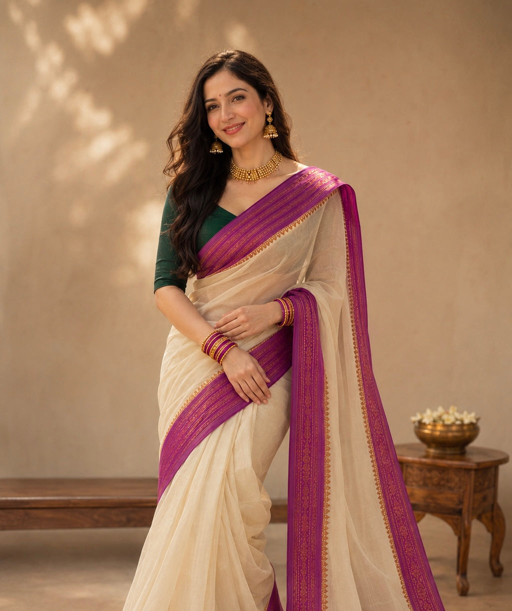 Sharda - 120 Mul Mul Handloom Cotton Saree