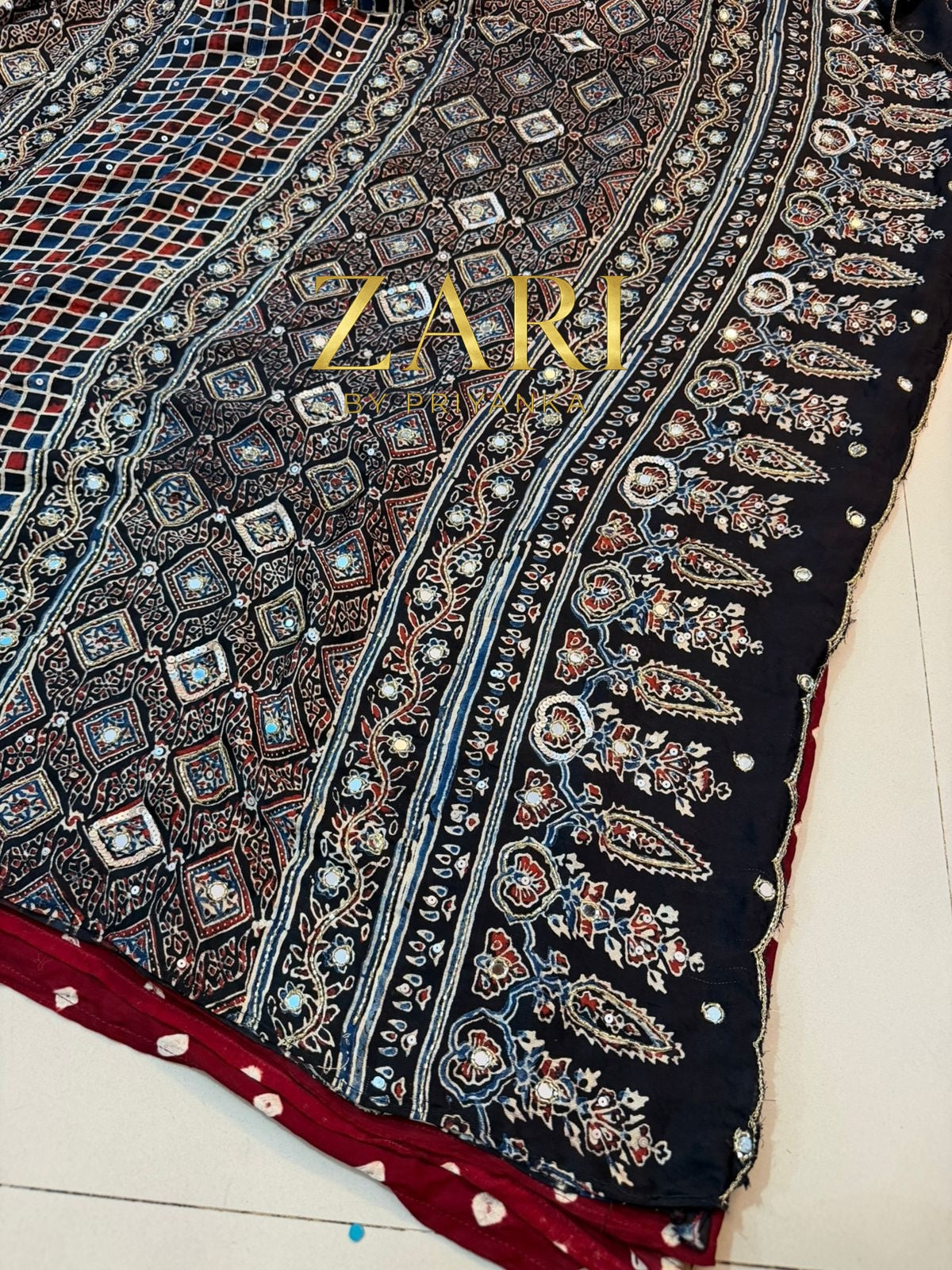 Kalki | Handcrafted Ajrakh Bandhej Couture Saree [Dispatch from September 15th]