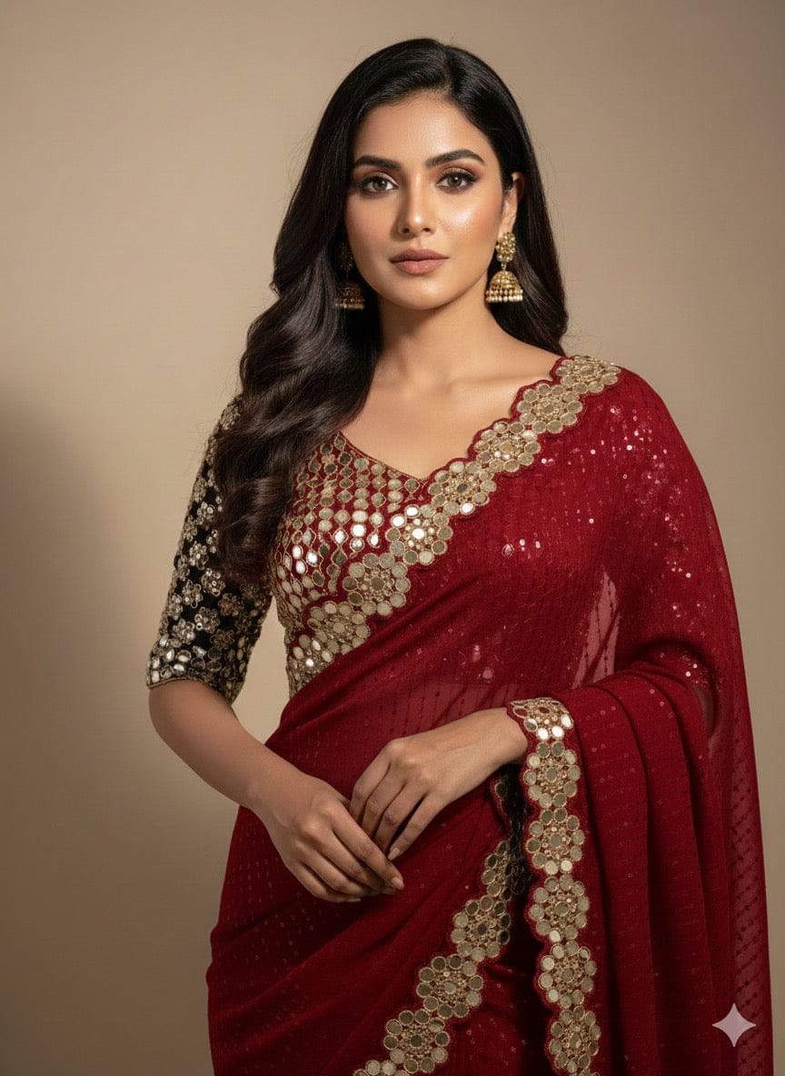 Sharvari - Designer Georgette Saree with Mirror work