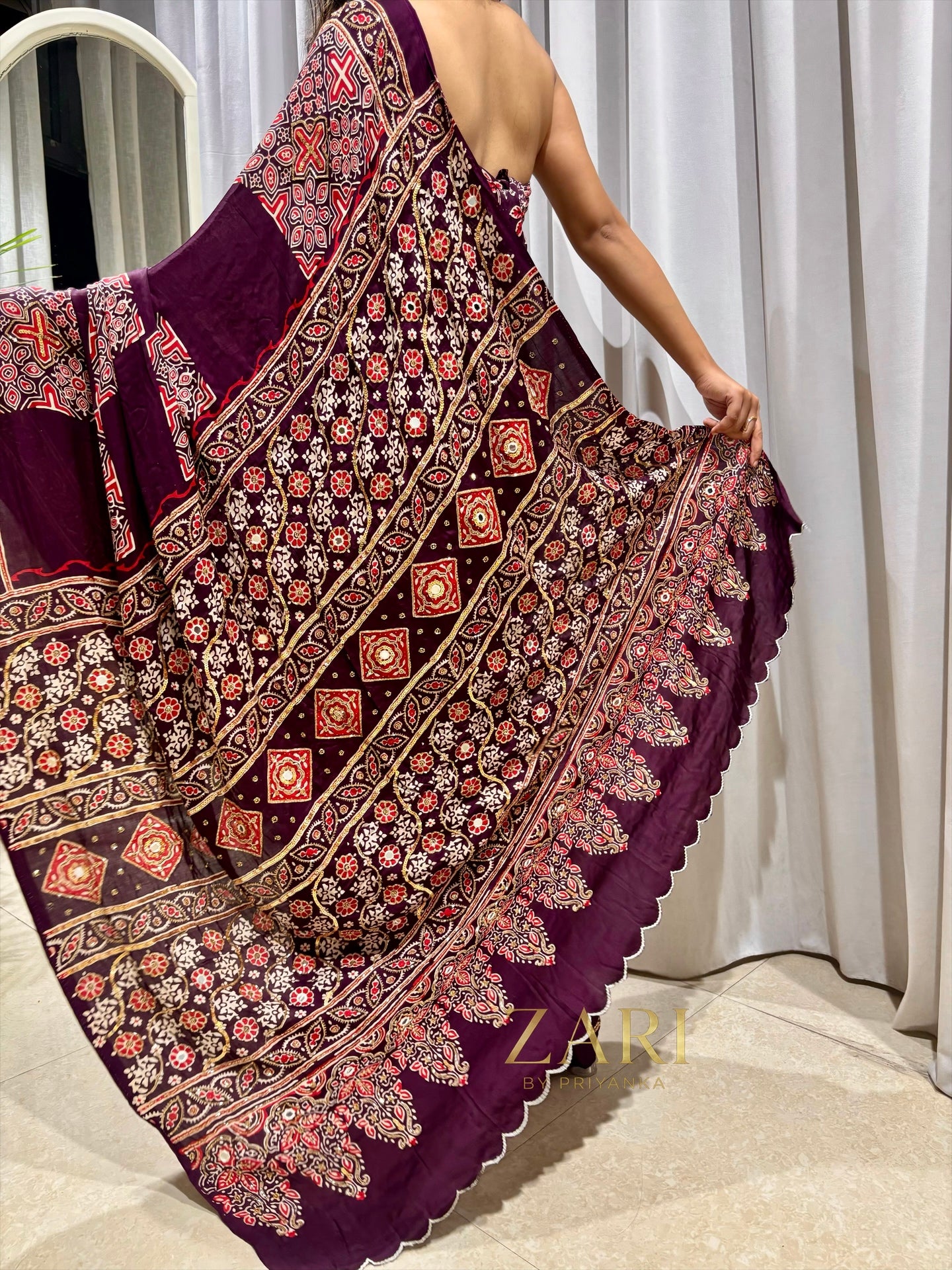 Zora | Handcrafted Ajrakh Couture Saree