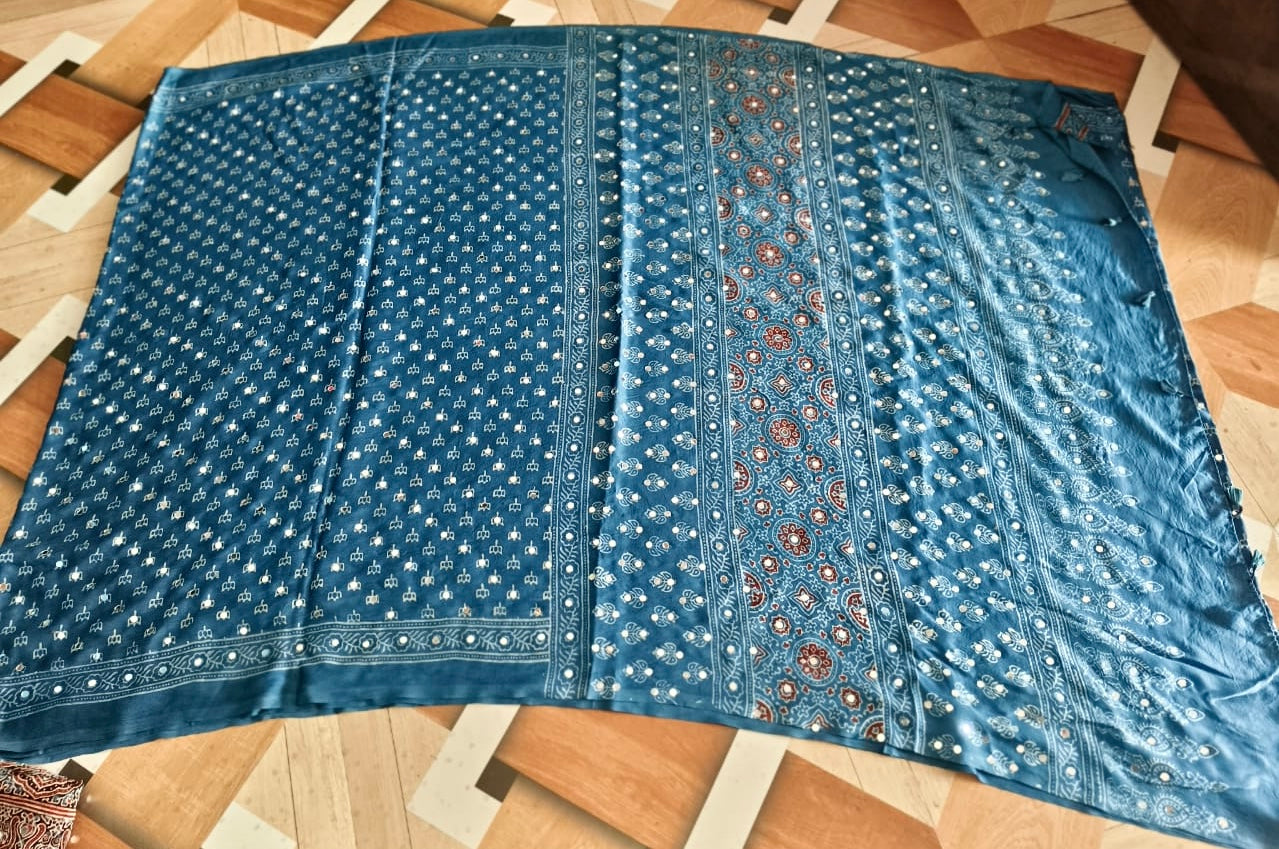 Tulsi -  Designer Pure Modal Ajrakh Mirror saree
