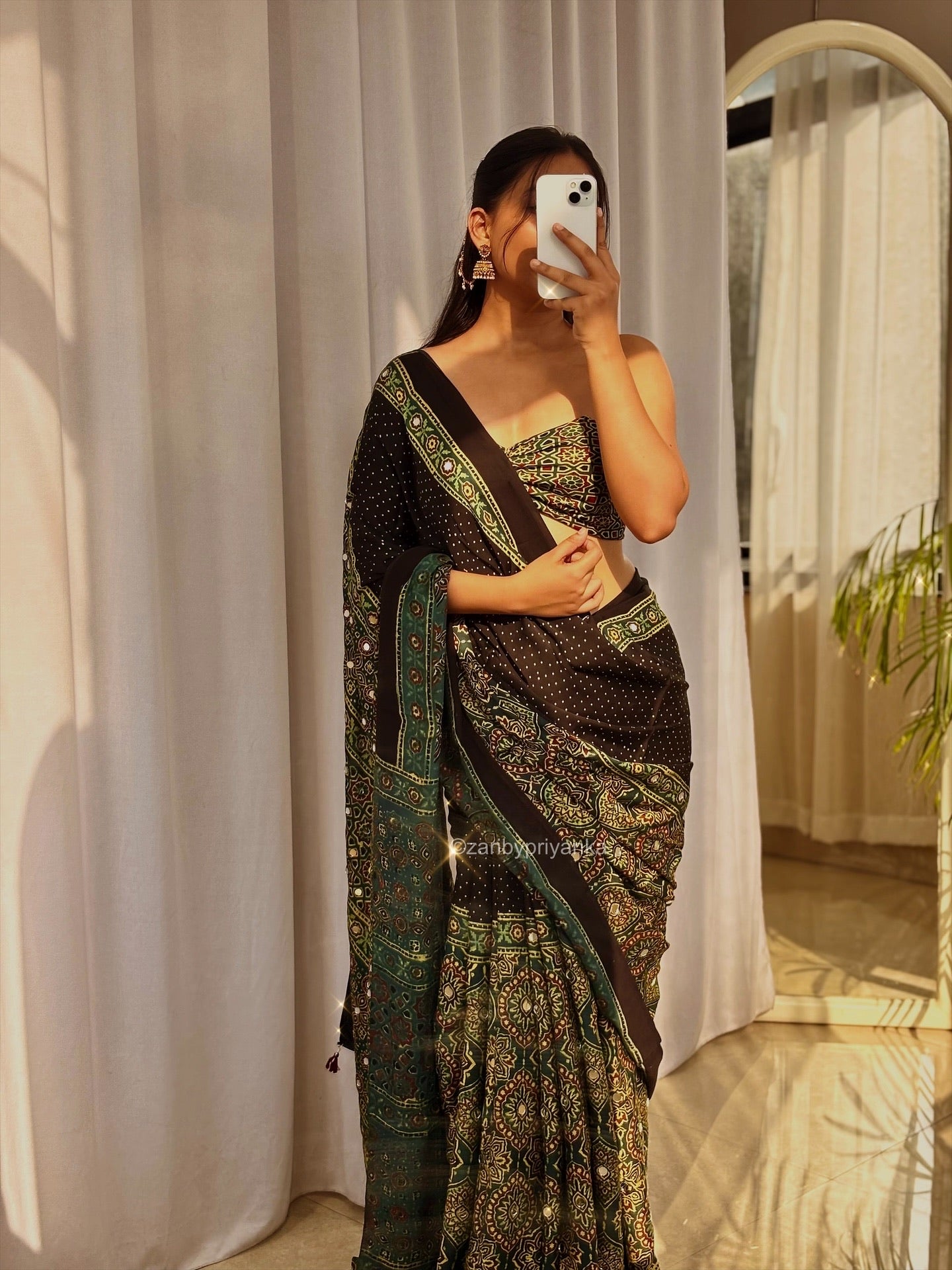 Tanara - Designer Pure Modal Ajrakh Mirror saree