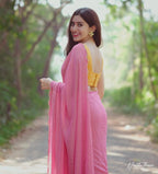 Liz 2 - Premium Georgette Saree  with Contrast Yellow Blouse