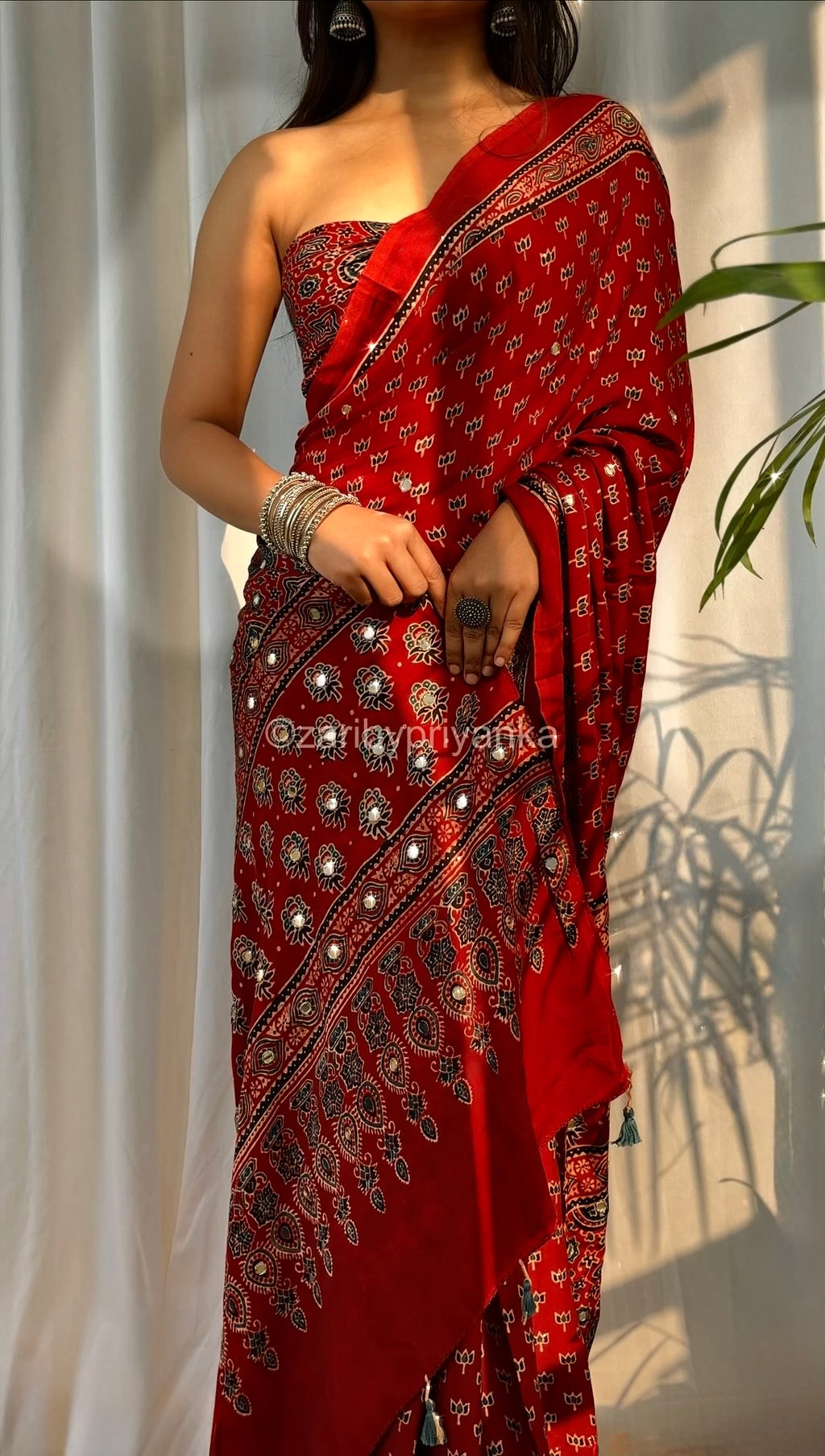 Maina - Designer Ajrakh Mirror Saree
