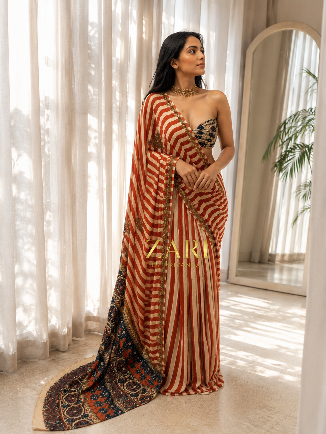 Hayat | Handcrafted Ajrakh Couture Saree [Ready to Dispatch]