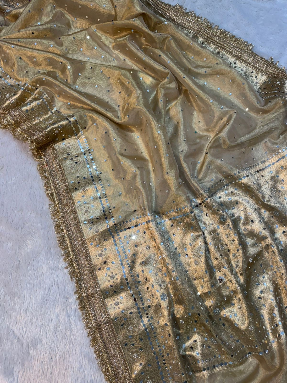 Teja - Glass Tissue Silk Saree with Handwork