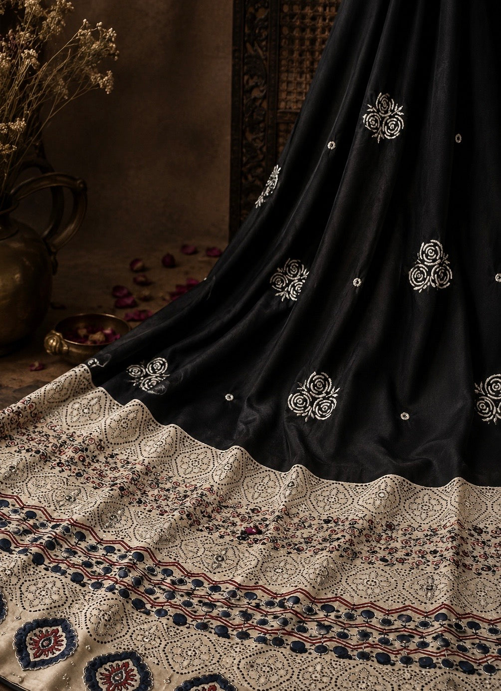 Diva | Handcrafted Ajrakh Couture Saree [Ready to Dispatch]