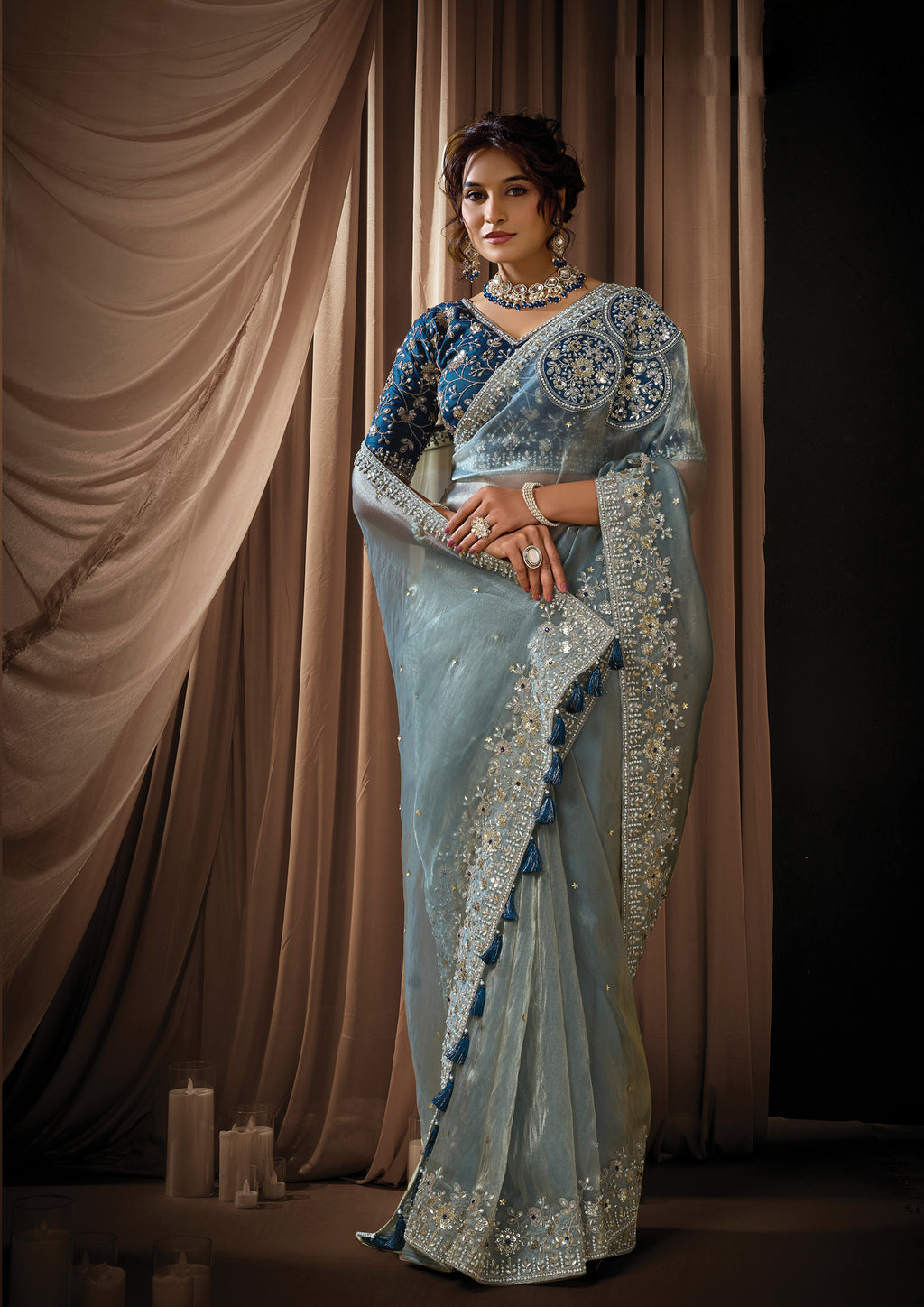 Nivika - Designer Organza Satin Saree