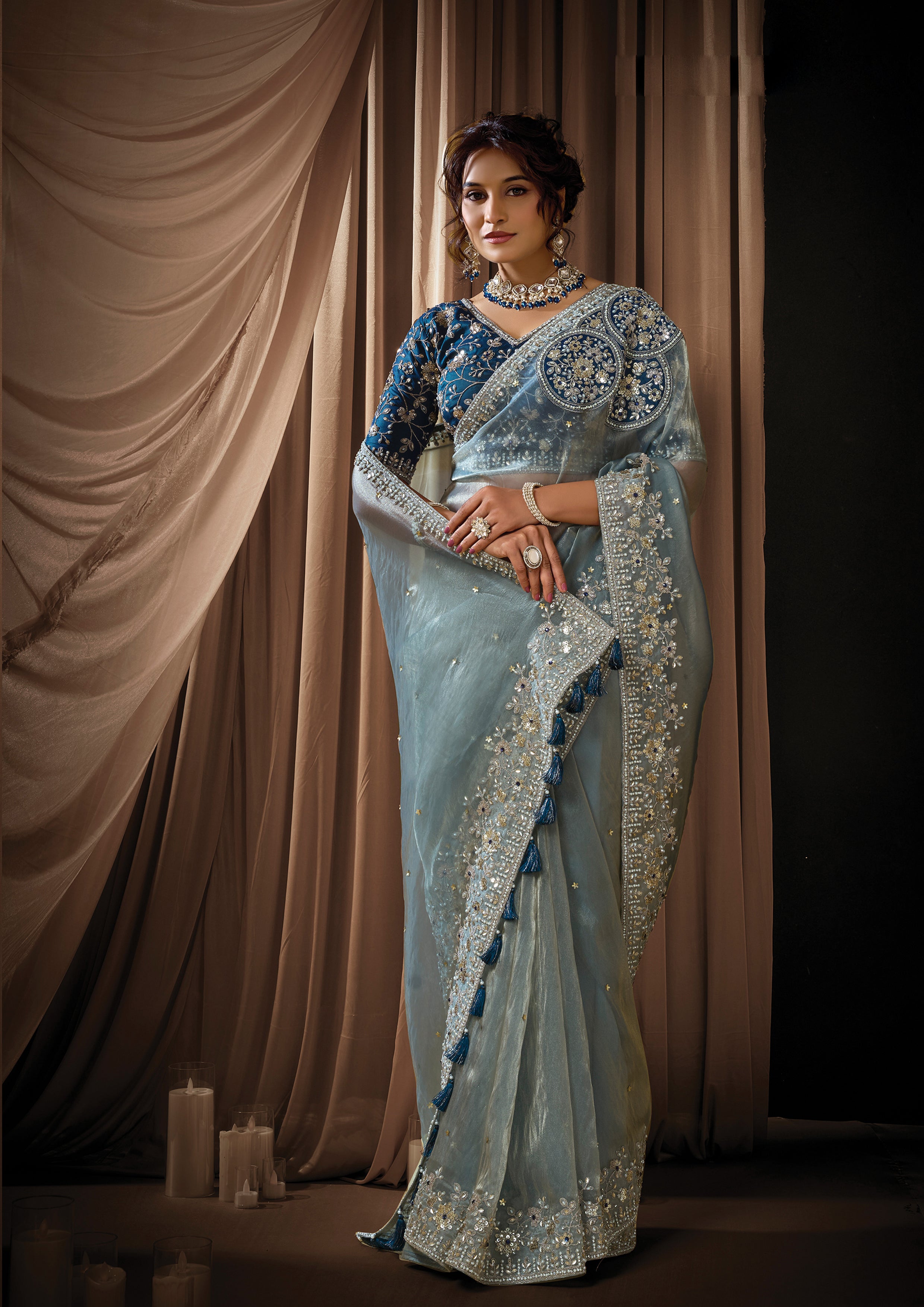 Nivika - Designer Organza Satin Saree