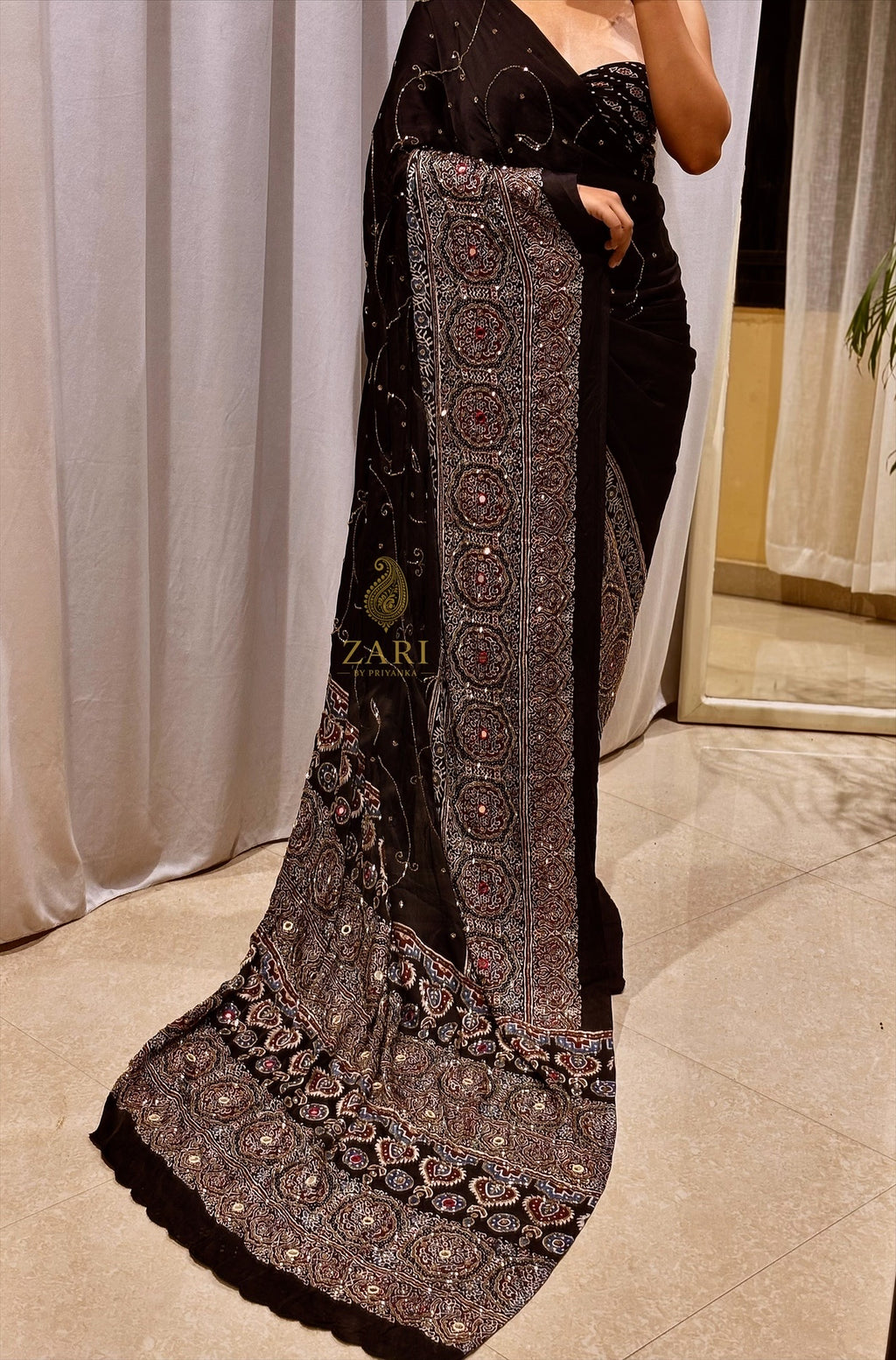 Aaina | Handcrafted Ajrakh Couture Saree