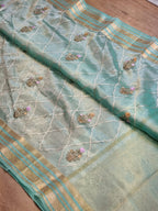 Zaara - Pure Metallic Tissue Banarasi Saree with Katan Border & Embroidery Jaal