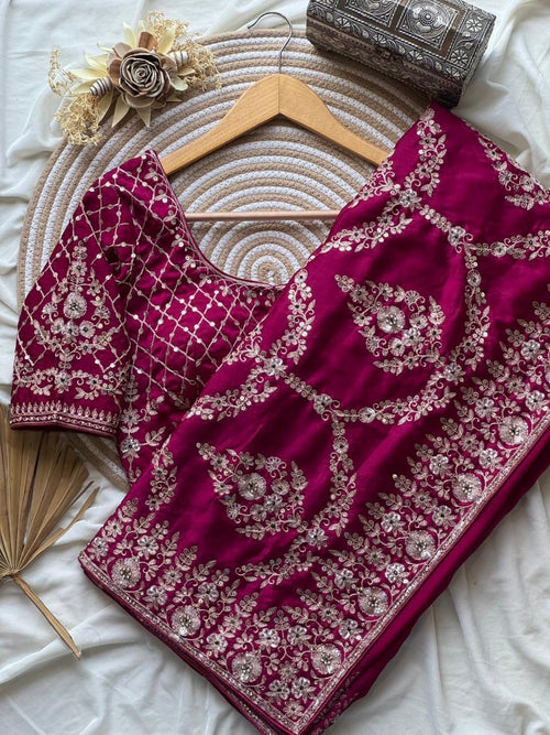 Aari - Rani Pink soft tissue saree