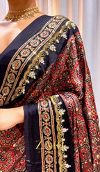 Tilak | Dusty Brown Handcrafted Ajrakh Couture Saree [Pre order]
