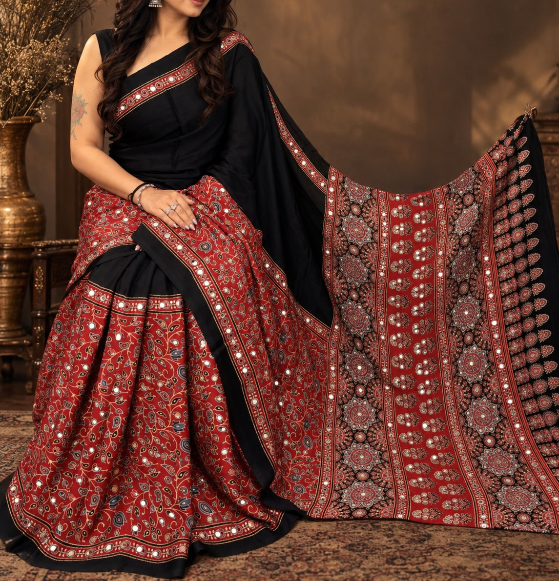 Tasha -Pure Modal silk Mirror work Saree