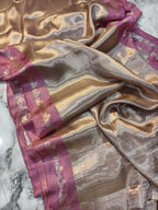 Sakhi - Regal Silver-Gold Pure Tissue Brocade saree