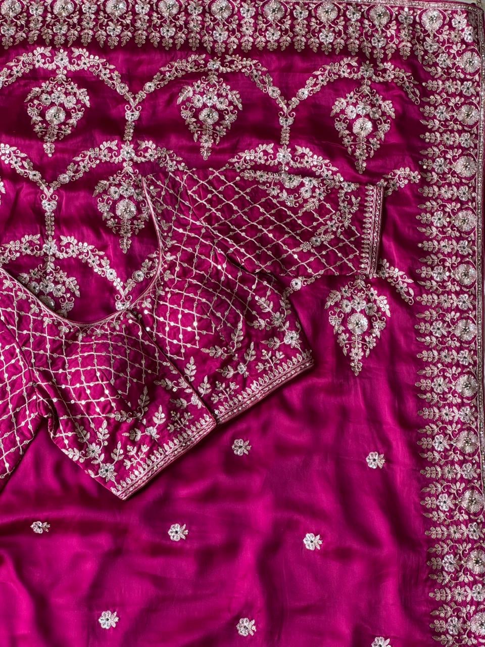 Aari - Rani Pink soft tissue saree