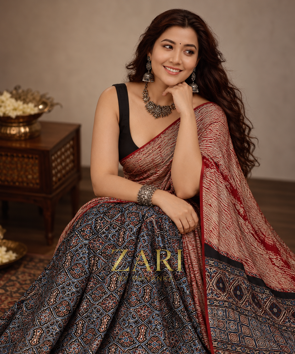 Aditi - Pure Shibori Modal Ajrakh saree