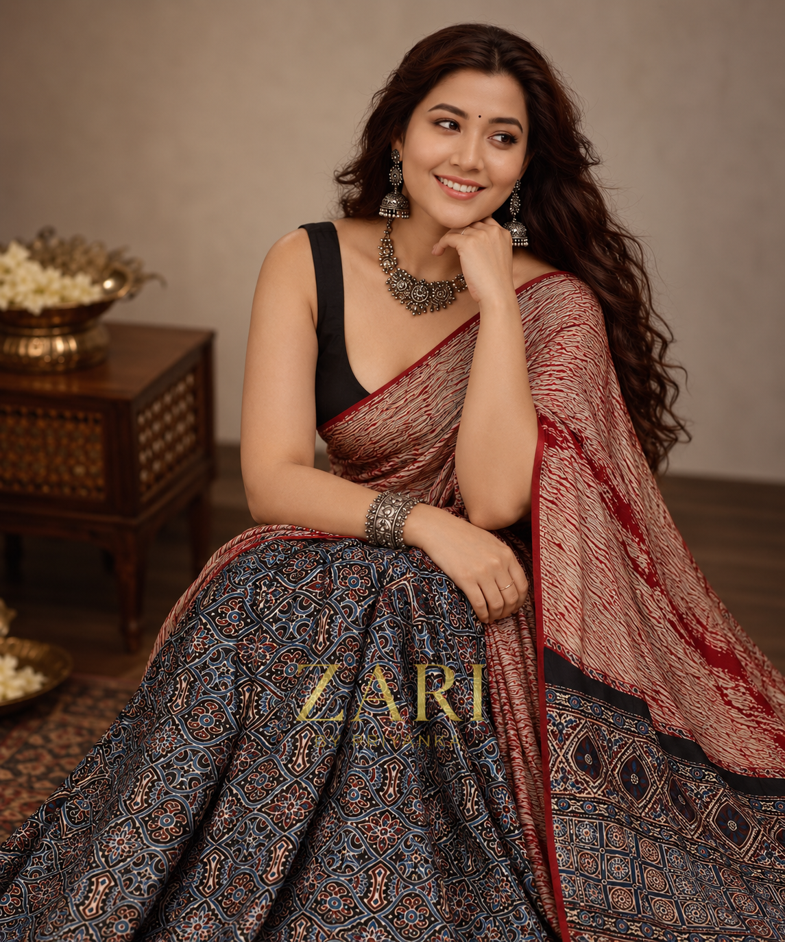 Aditi - Pure Shibori Modal Ajrakh saree