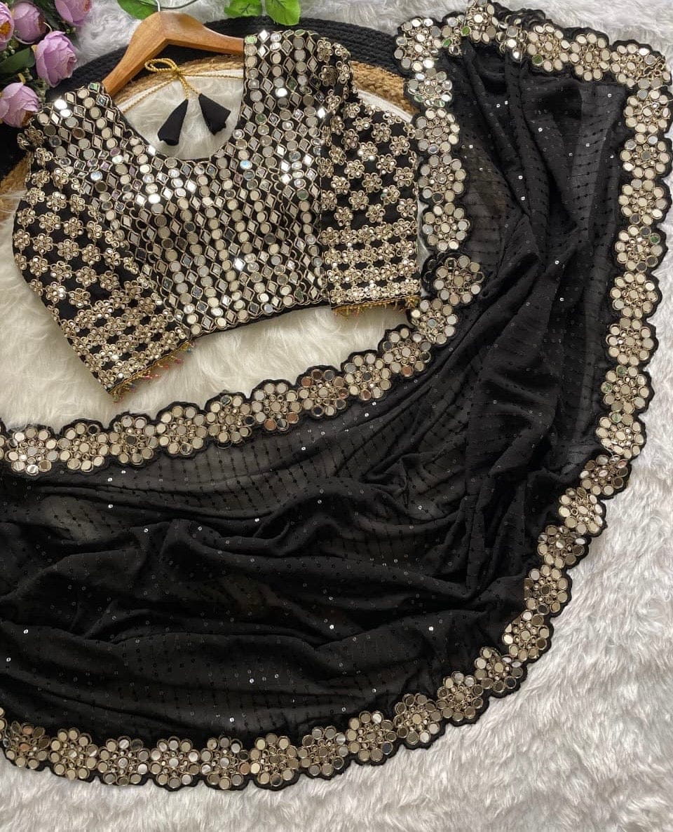 Sharvari - Designer Georgette Saree with Mirror work
