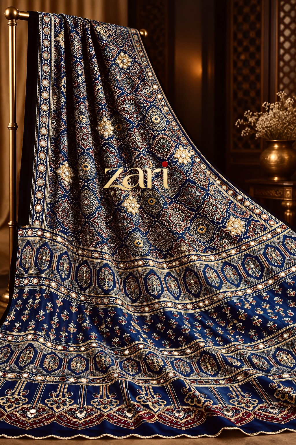 GUL | Handcrafted Ajrakh Couture Saree with Heavy Handwork [Ready to Dispatch]