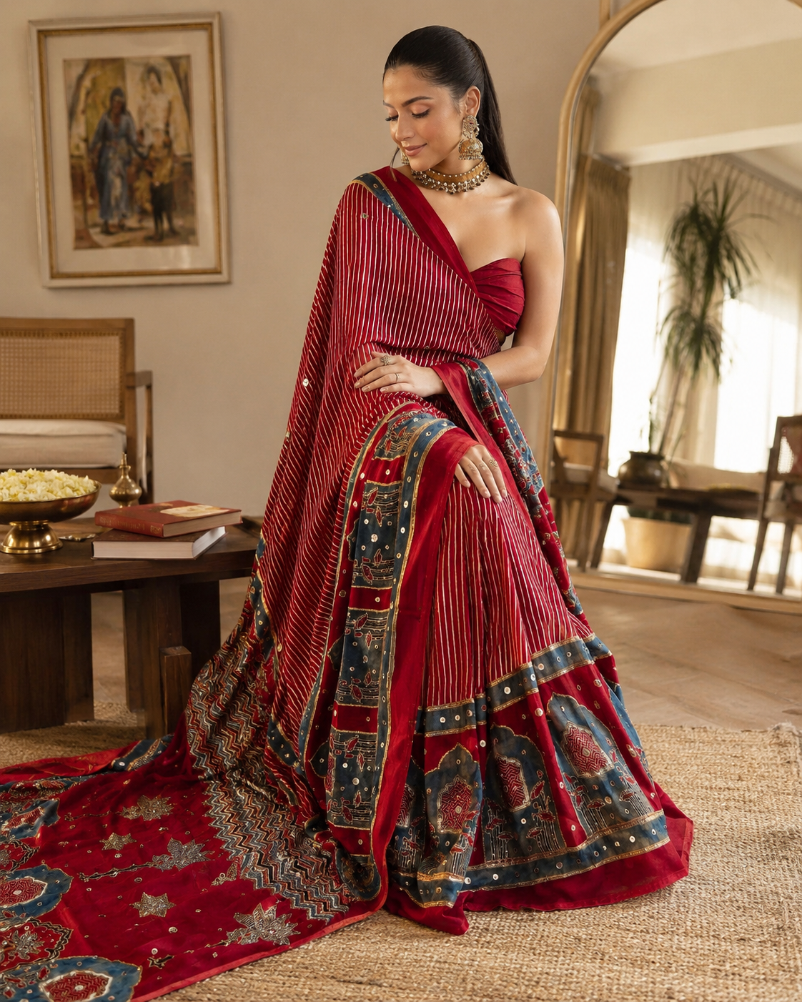 Naksha | Handcrafted Ajrakh Couture Saree