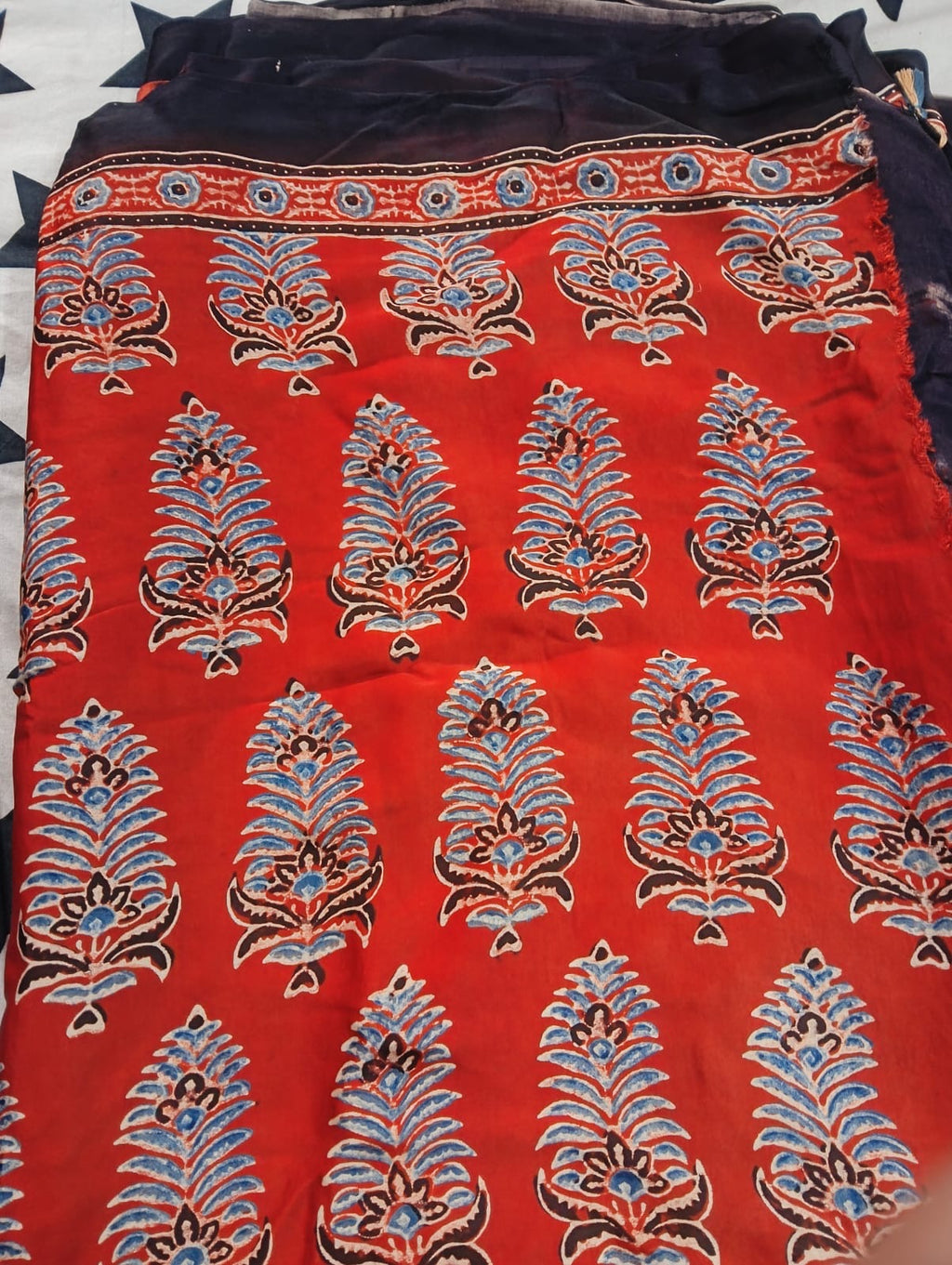 Traya -  Designer Pure Modal Ajrakh Mirror saree