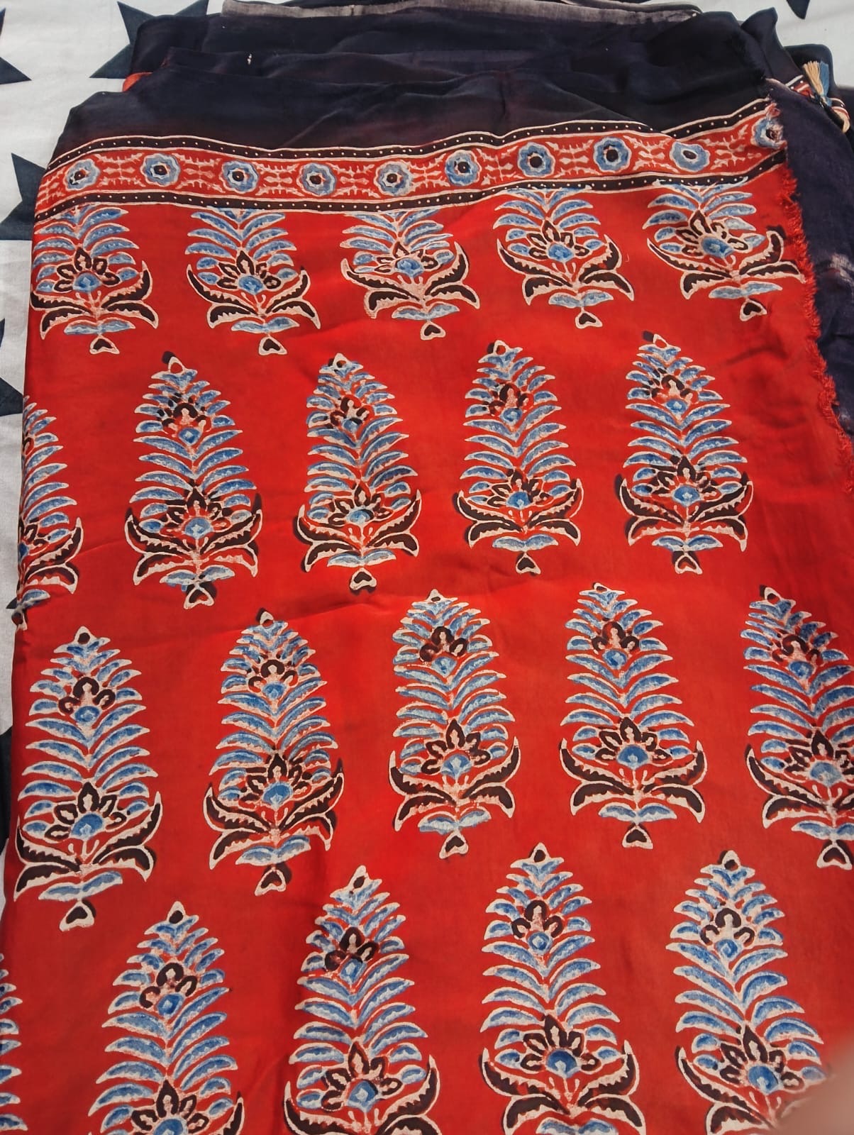 Traya -  Designer Pure Modal Ajrakh Mirror saree
