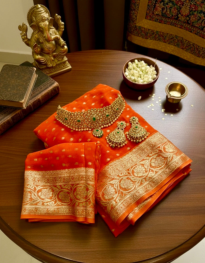 Liya - Georgette saree with gold butties