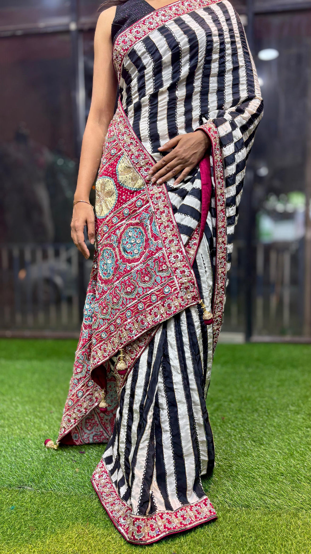 Atulya - Pure Crepe Handwork Designer Saree