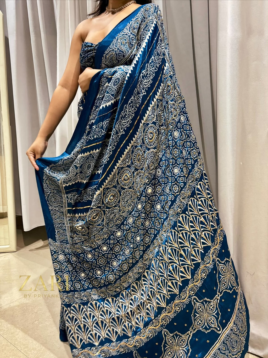 Yalina | Handcrafted Ajrakh Couture Saree