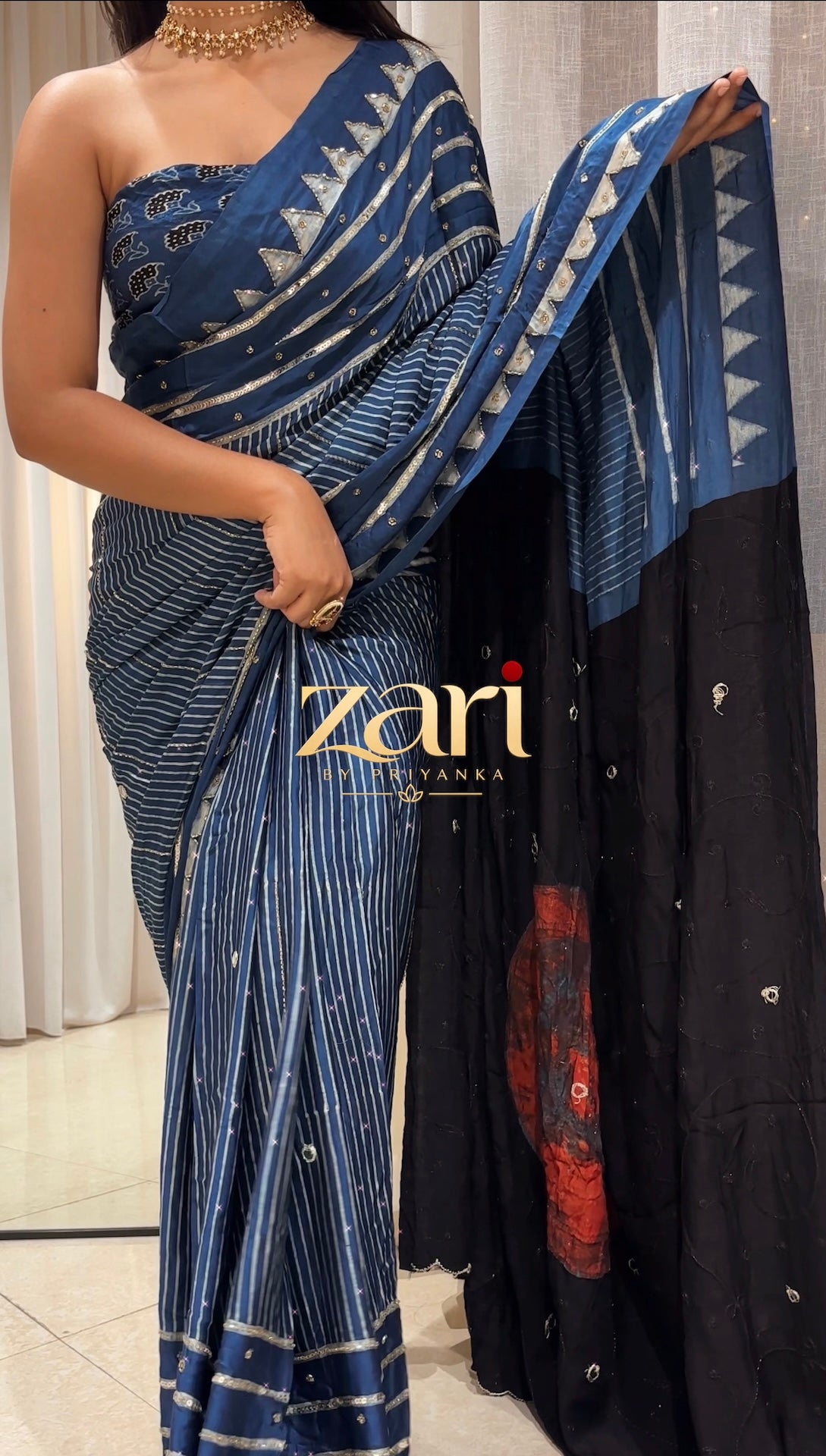 CHAAND | Handcrafted Ajrakh Couture Saree [Ready to dispatch]