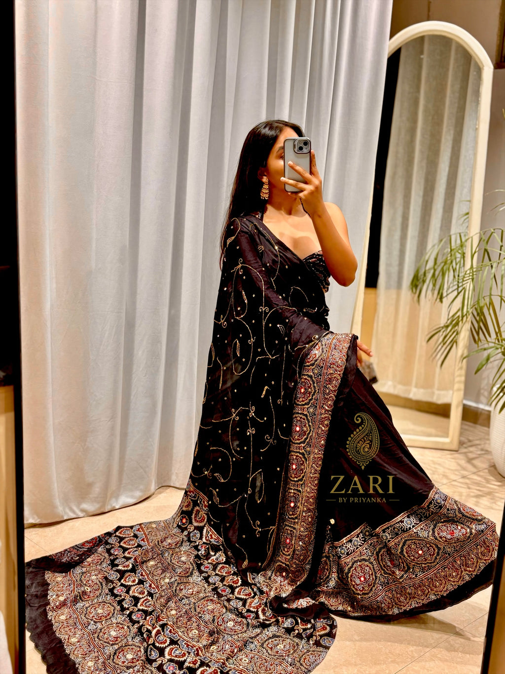 Aaina | Handcrafted Ajrakh Couture Saree