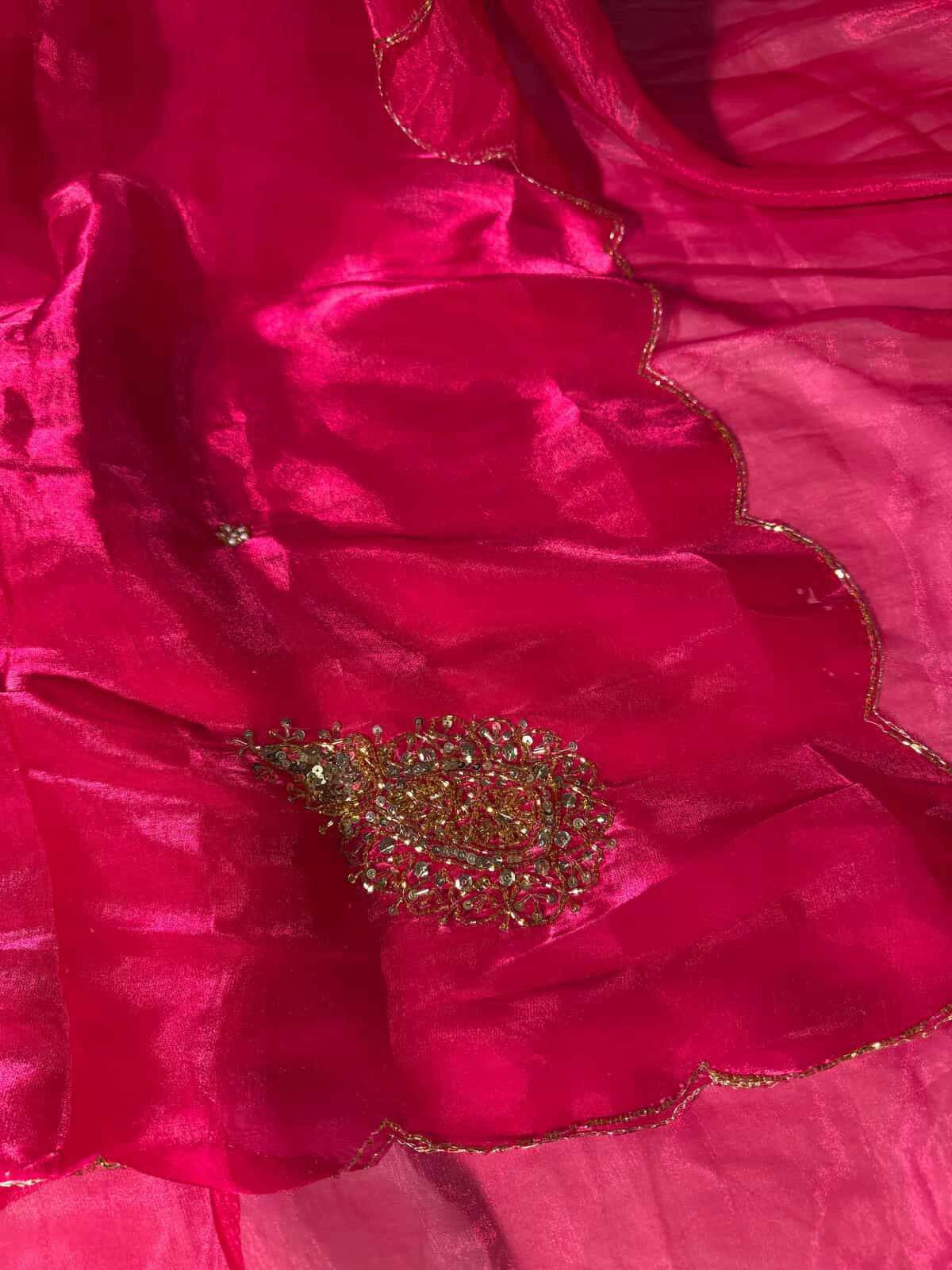 Neha 1 - Hot Pink Hand-Embellished Tissue Crepe Silk Saree