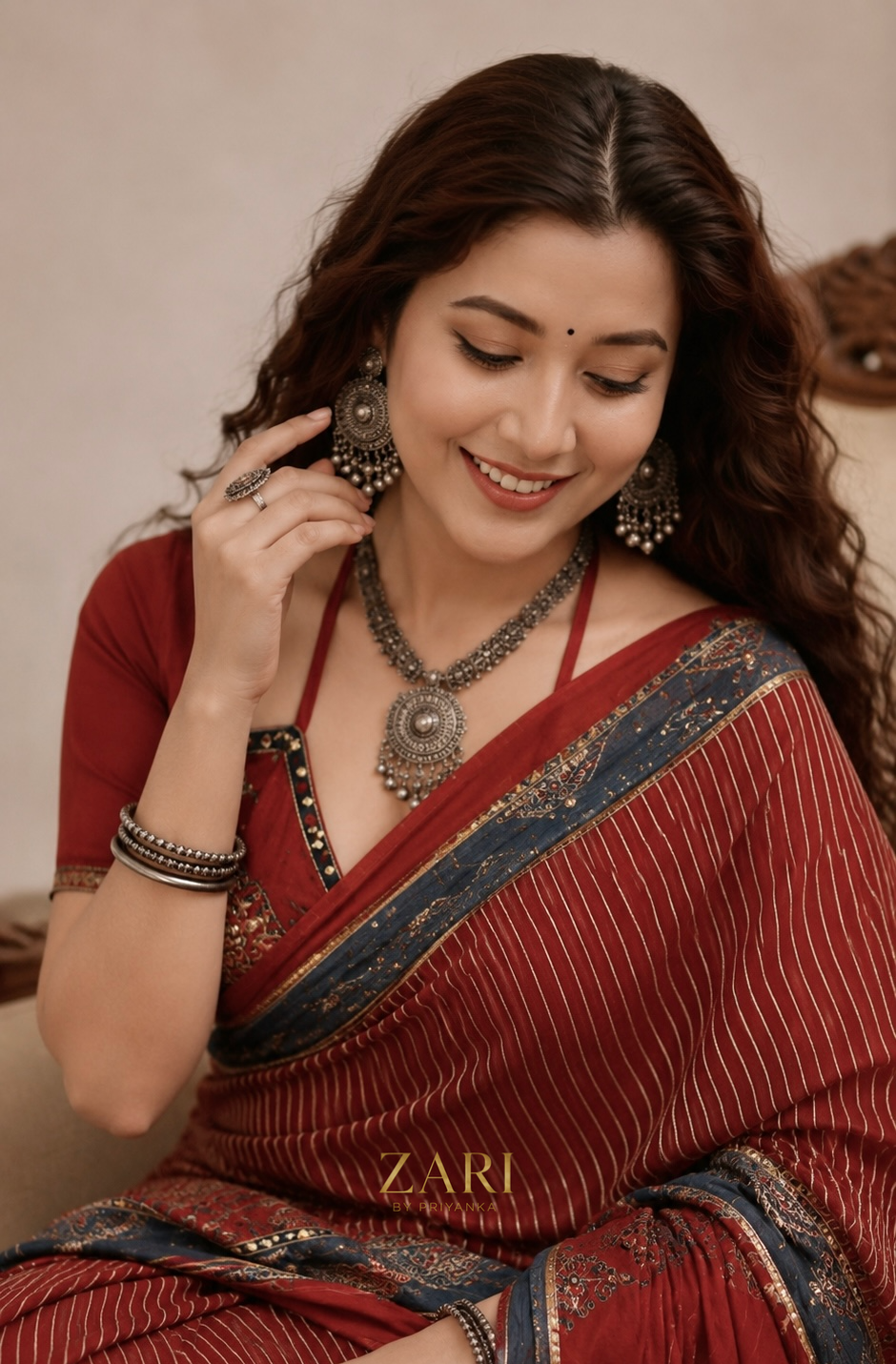 Naksha | Handcrafted Ajrakh Couture Saree