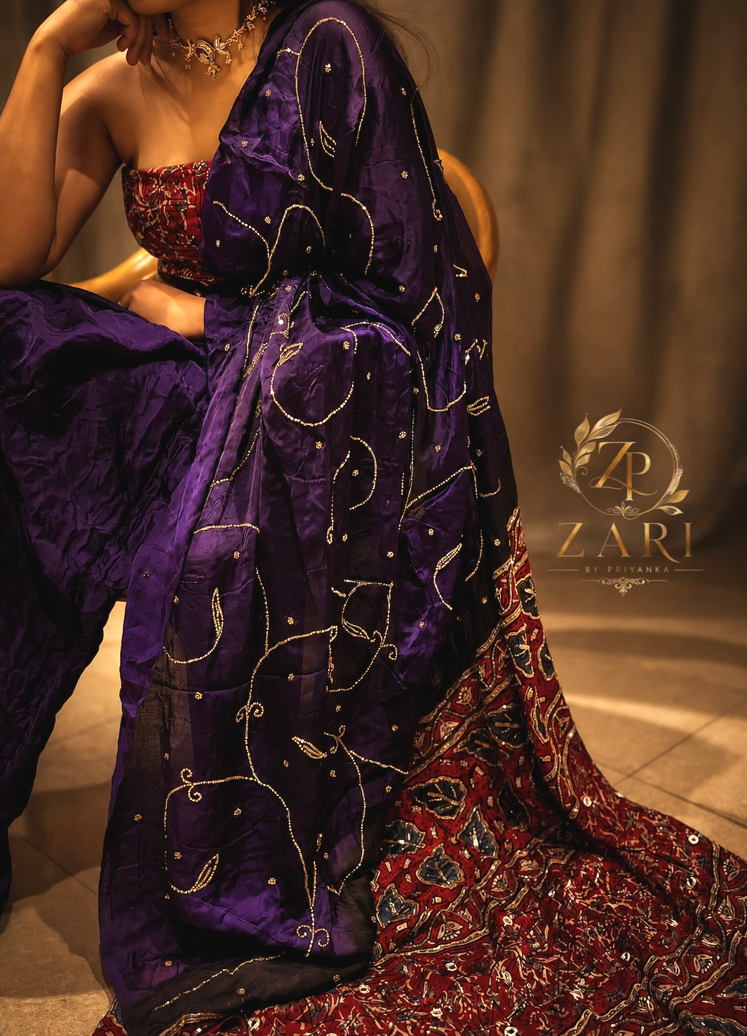 Jhalak - Designer Ajrakh Handworked Saree